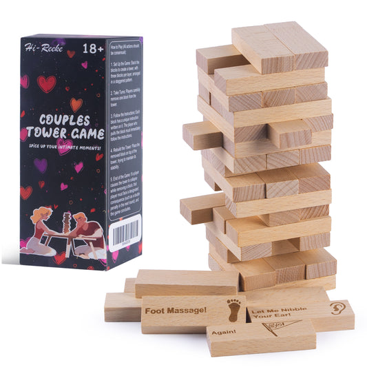 Fun Stacking Block Tower Game, Romantic Couples' Game Wooden Toy for Date Night-48pcs