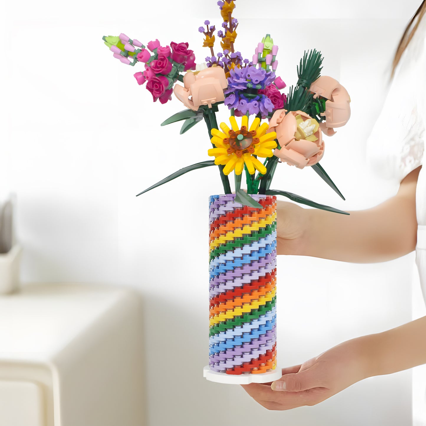 Colorful Flower Vase Building Block Set