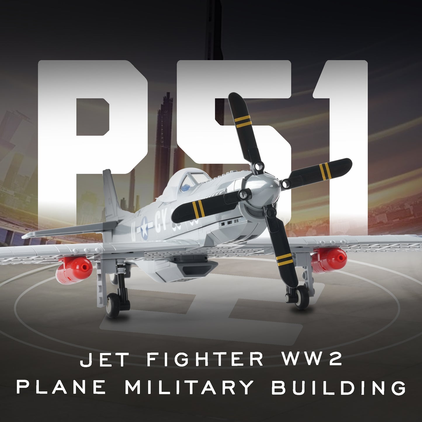 P51 Jet Fighter WW2 Plane Military Building Set-258 PCS